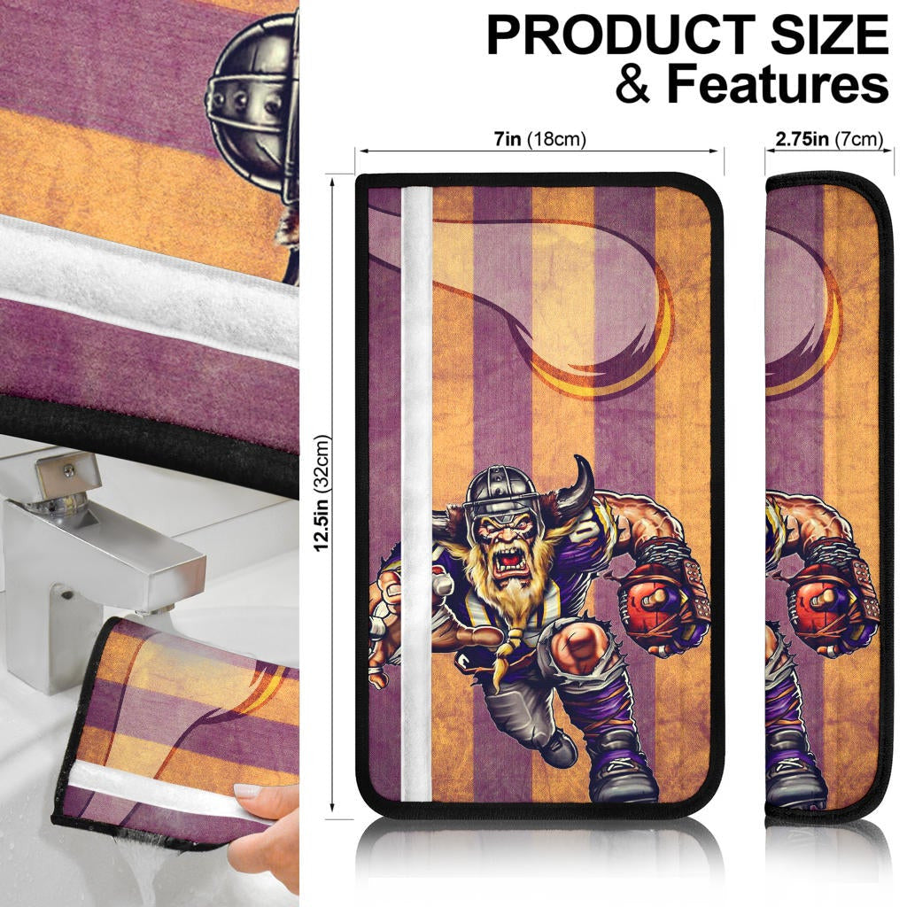 Minnesota Vikings American Football Team Giant Viking Holding Rugby Running On Flag With Viking Horn Seat Belt Covers