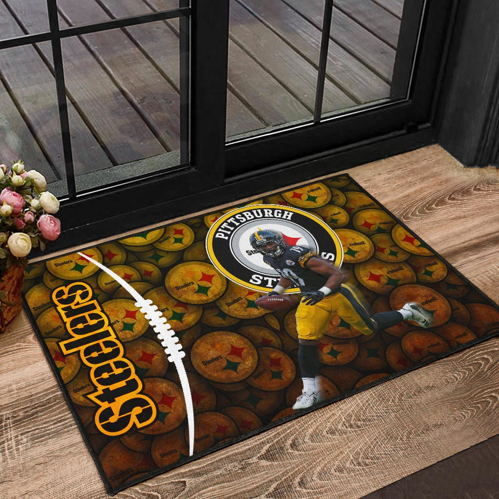 Pittsburgh Steelers American Football JuJu Smith-Schuster 19 Steelers Doodle Door Mat Home Decor