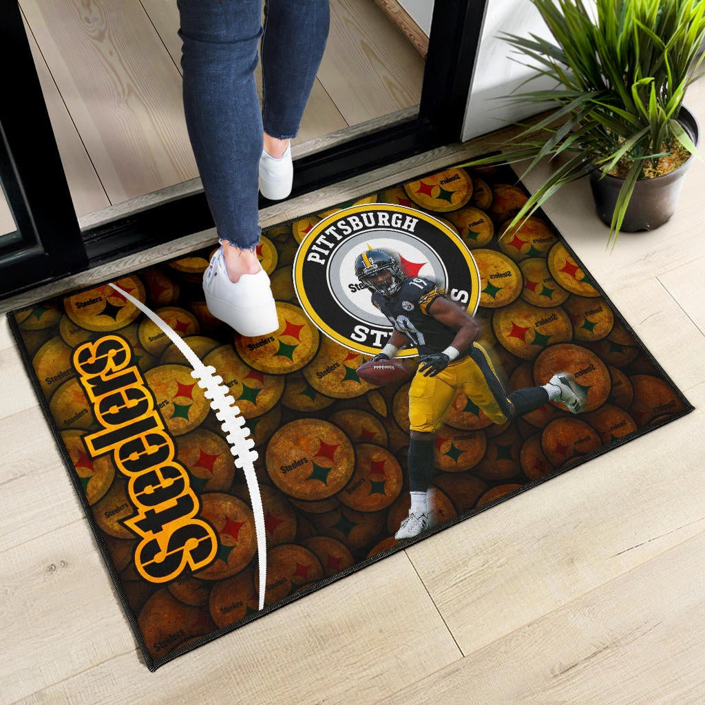 Pittsburgh Steelers American Football JuJu Smith-Schuster 19 Steelers Doodle Door Mat Home Decor