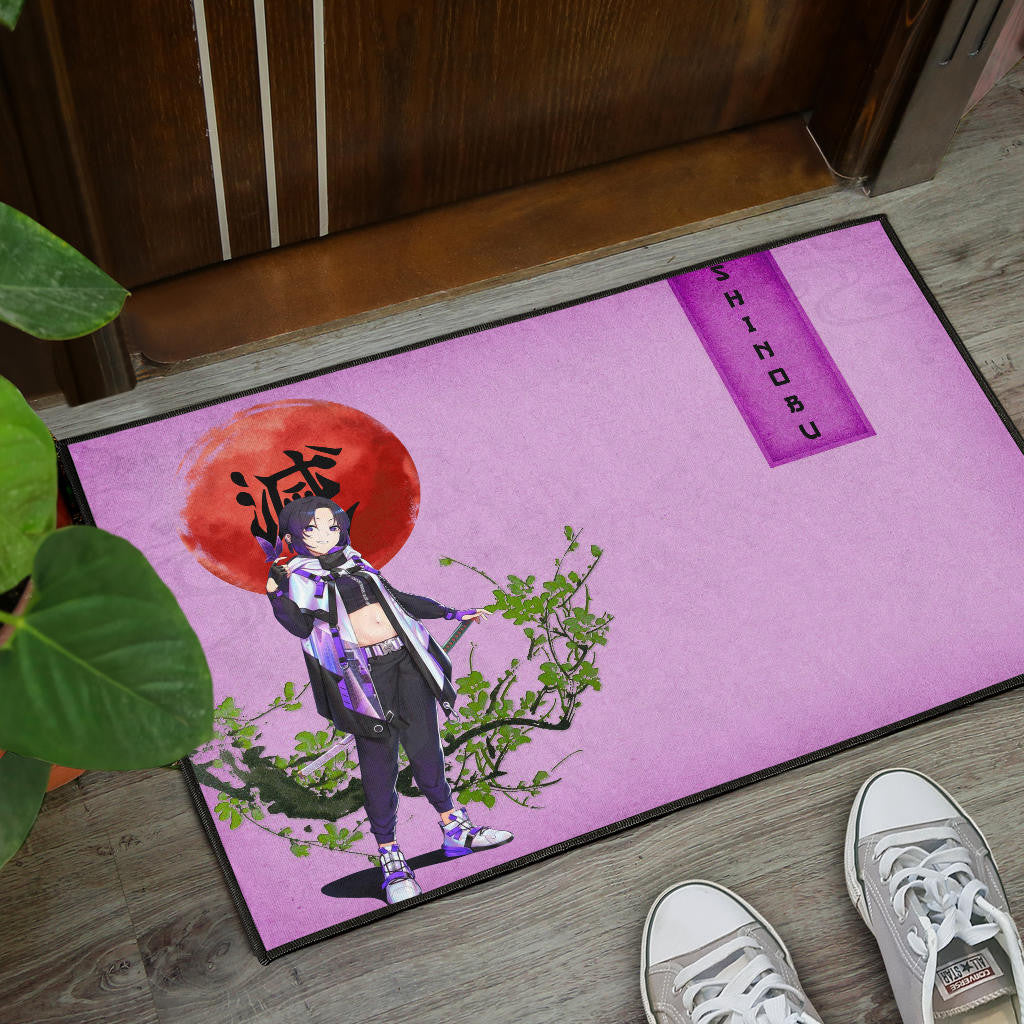 Demon Slayer Shinobu Wearing Modern Clothes Purple Theme Door Mat Home Decor