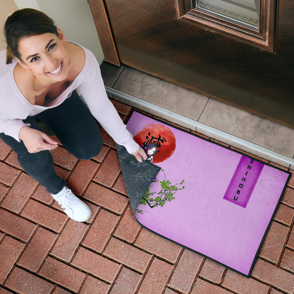 Demon Slayer Shinobu Wearing Modern Clothes Purple Theme Door Mat Home Decor