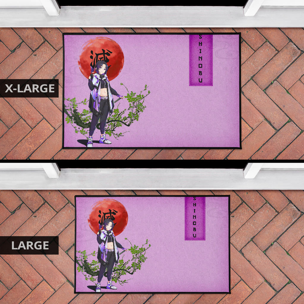 Demon Slayer Shinobu Wearing Modern Clothes Purple Theme Door Mat Home Decor