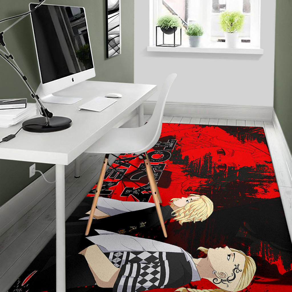 Tokyo Revengers Anime Mikey And Draken Walking Red And Black Area Rug Home Decor