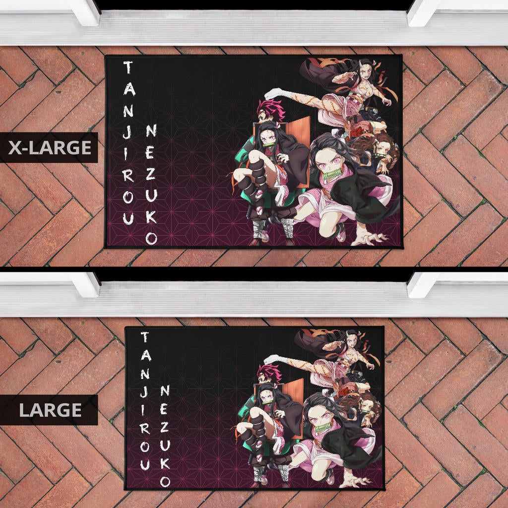 Demon Slayer Anime Nezuko Fighting Moments With Tanjiro Door Mat Home Decor