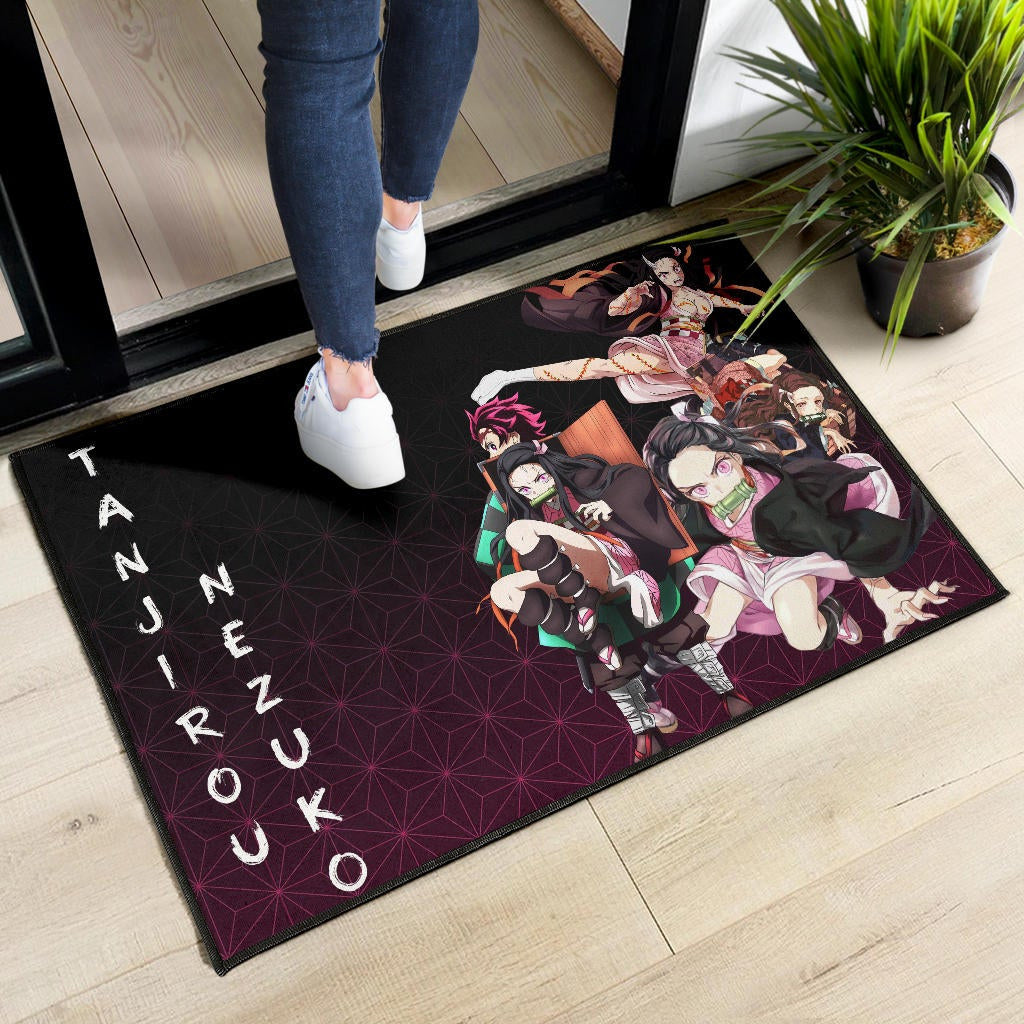 Demon Slayer Anime Nezuko Fighting Moments With Tanjiro Door Mat Home Decor