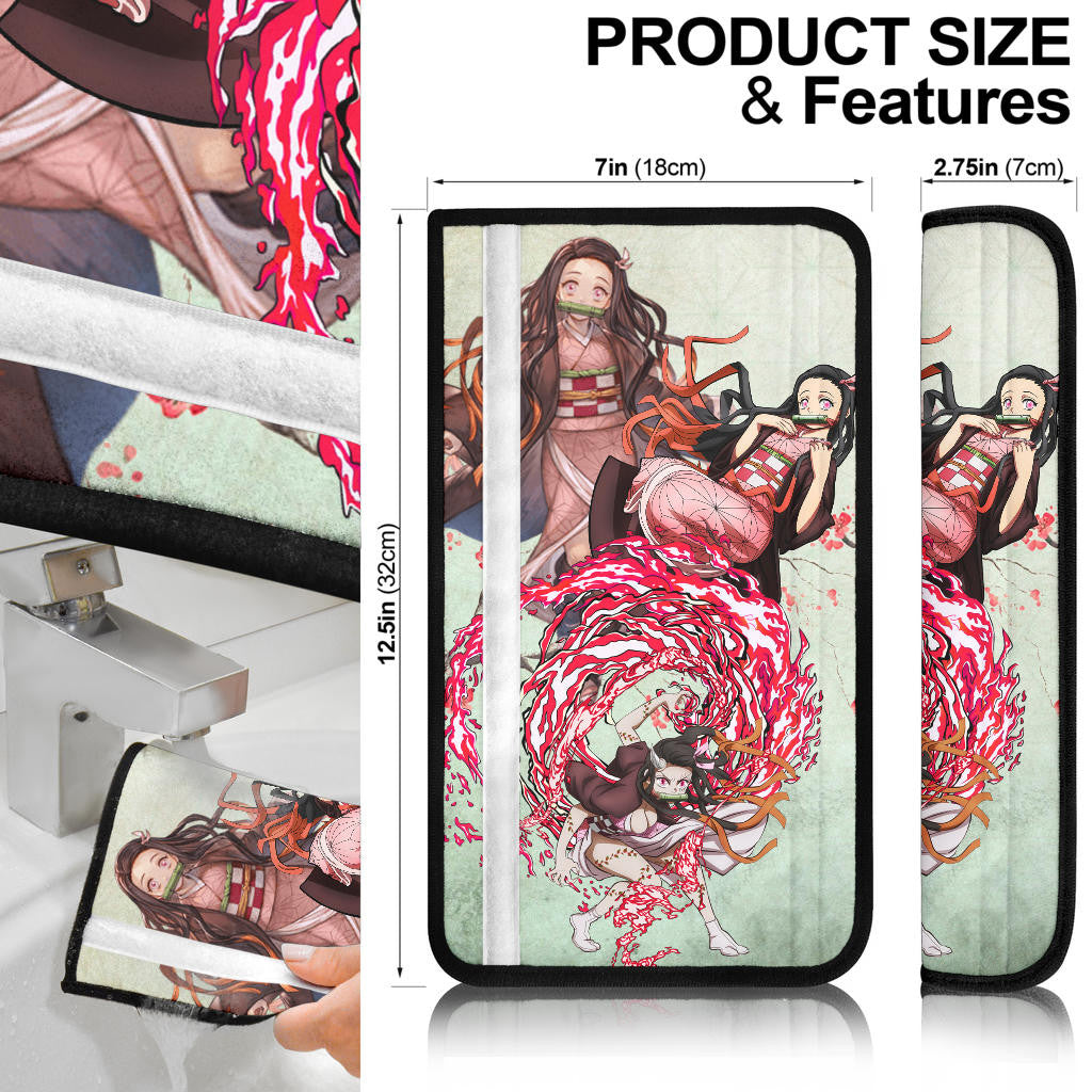 Demon Slayer Anime Nezuko Blood Power Fighting Moments Seat Belt Covers