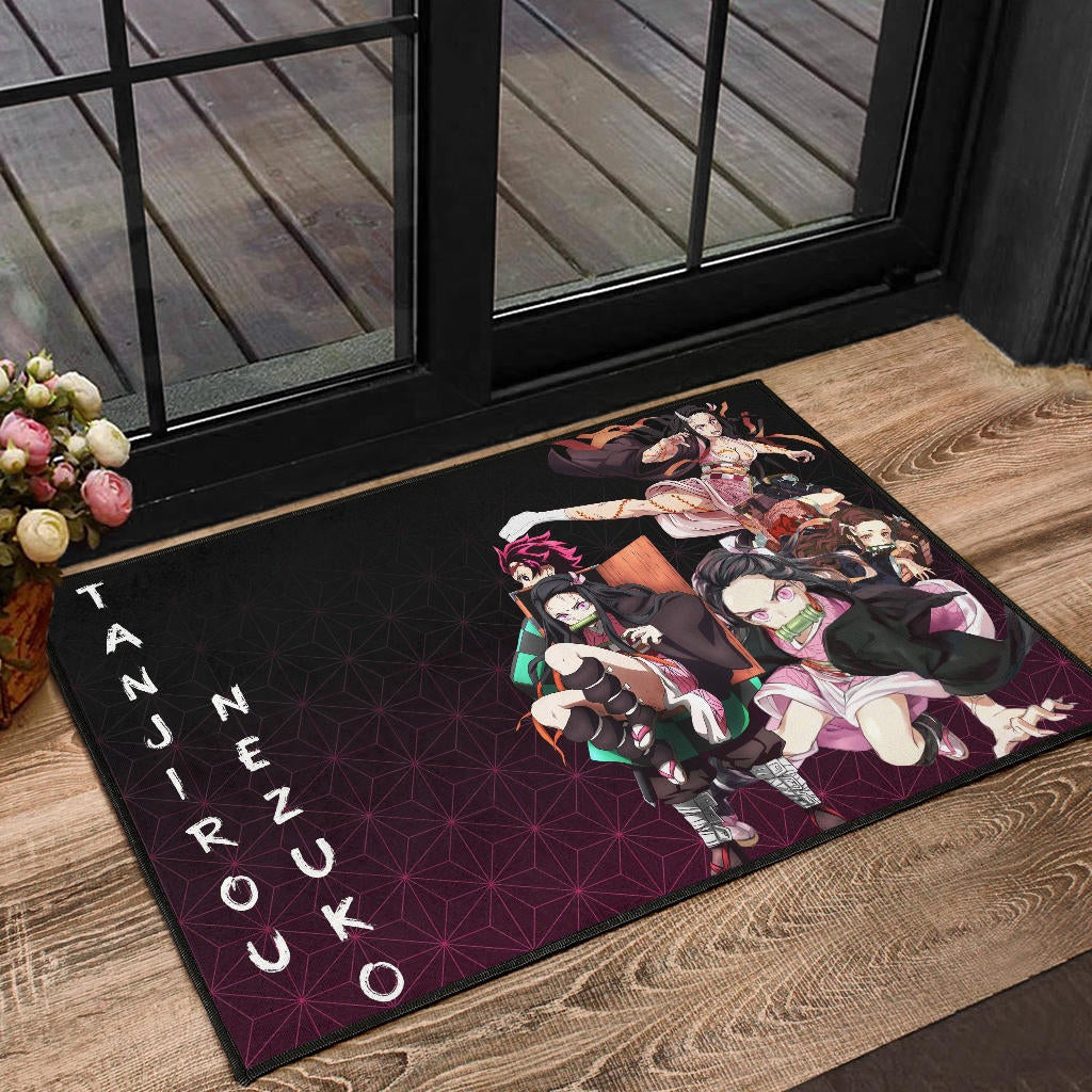 Demon Slayer Anime Nezuko Fighting Moments With Tanjiro Door Mat Home Decor