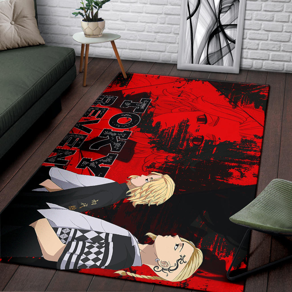 Tokyo Revengers Anime Mikey And Draken Walking Red And Black Area Rug Home Decor