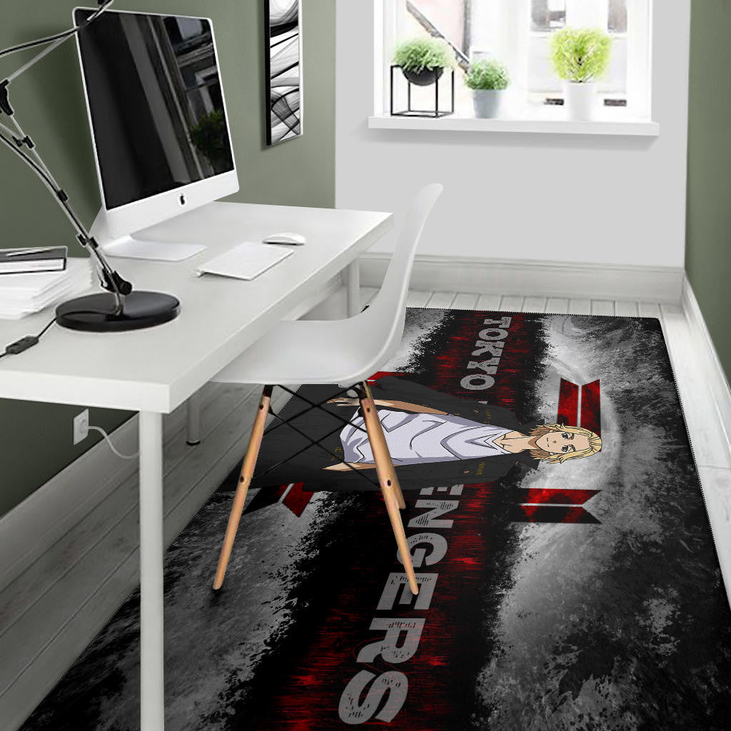 Tokyo Revengers Anime Cool Mikey Smiling Red And Grey Area Rug Home Decor