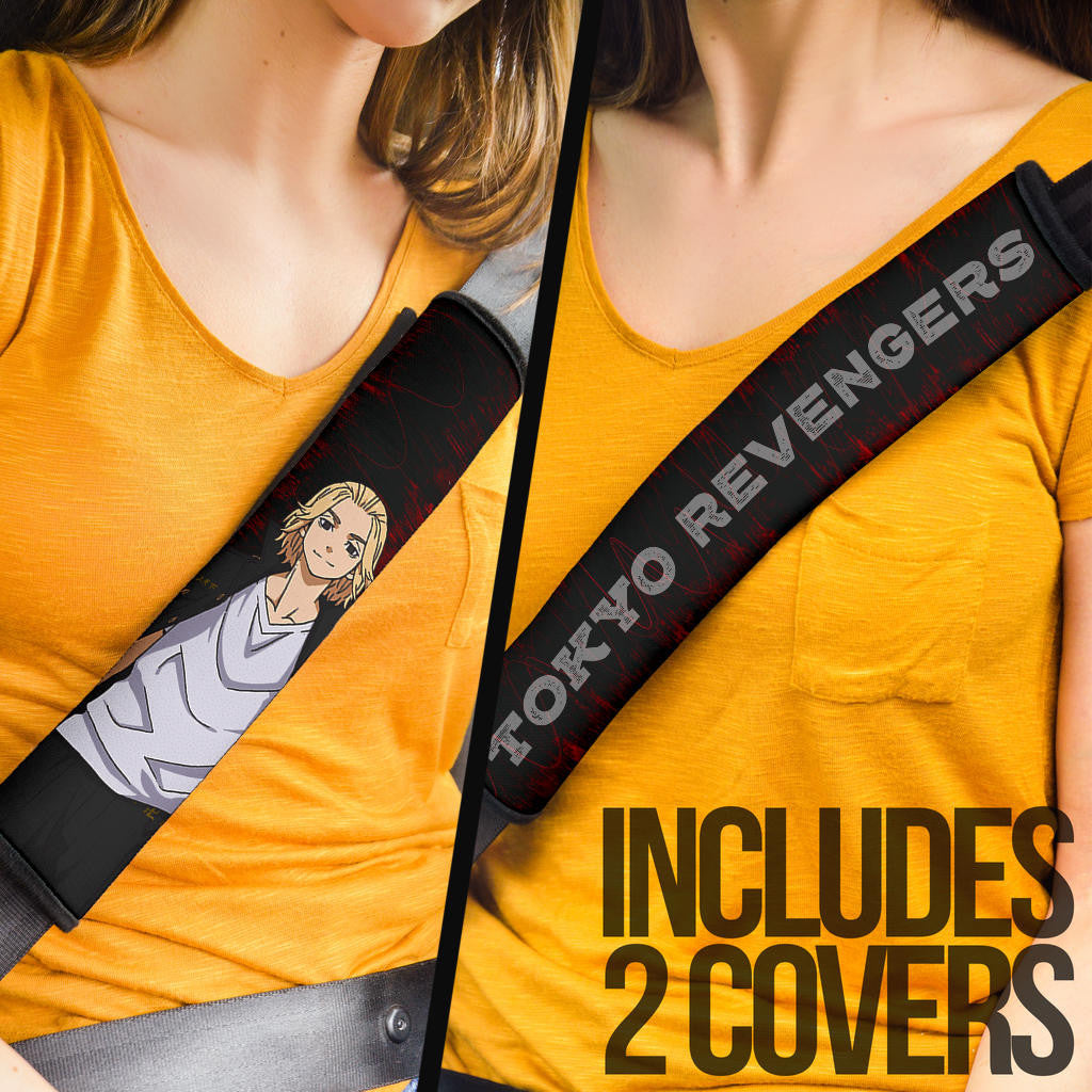 Tokyo Revengers Anime Cool Mikey Smiling Red And Grey Seat Belt Covers