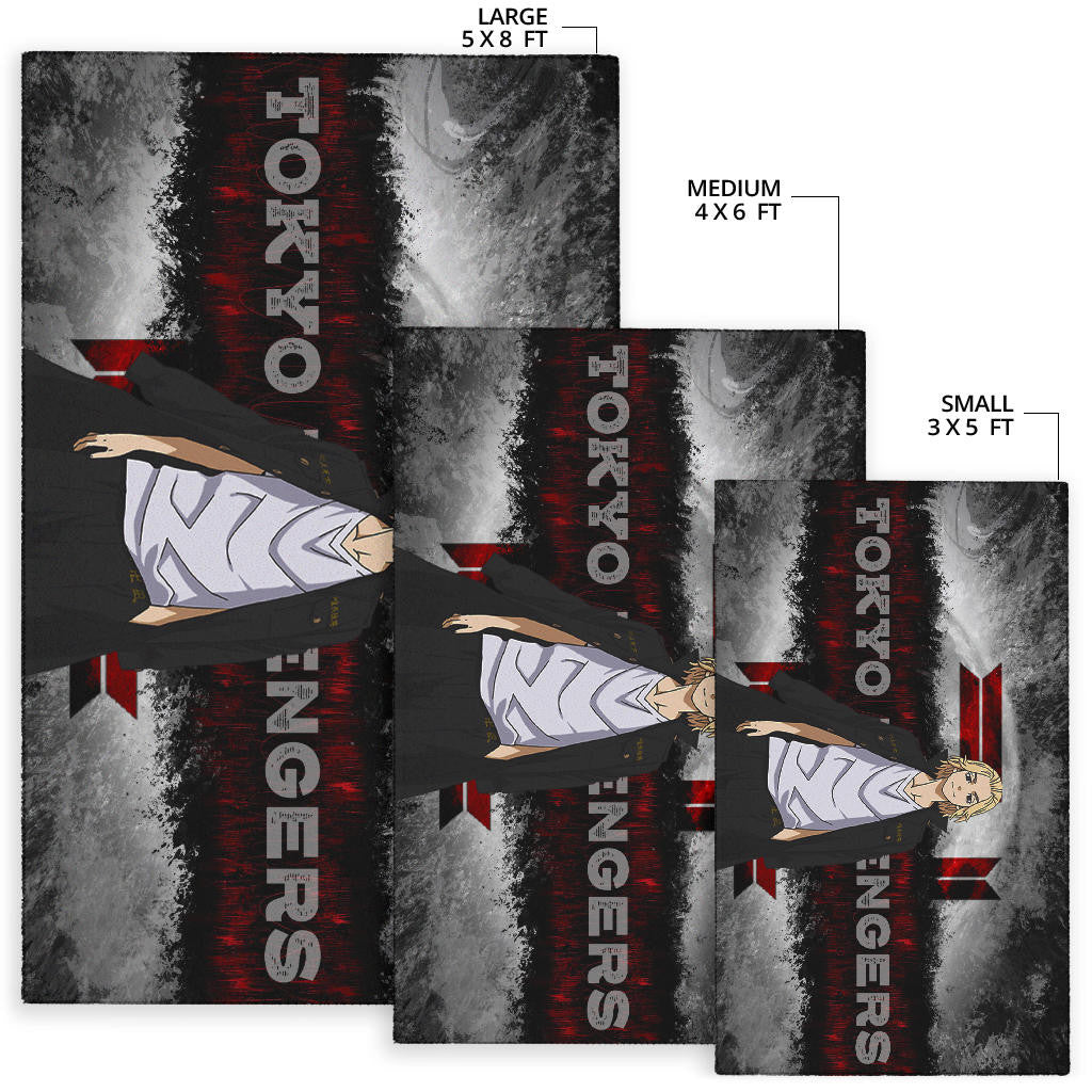Tokyo Revengers Anime Cool Mikey Smiling Red And Grey Area Rug Home Decor
