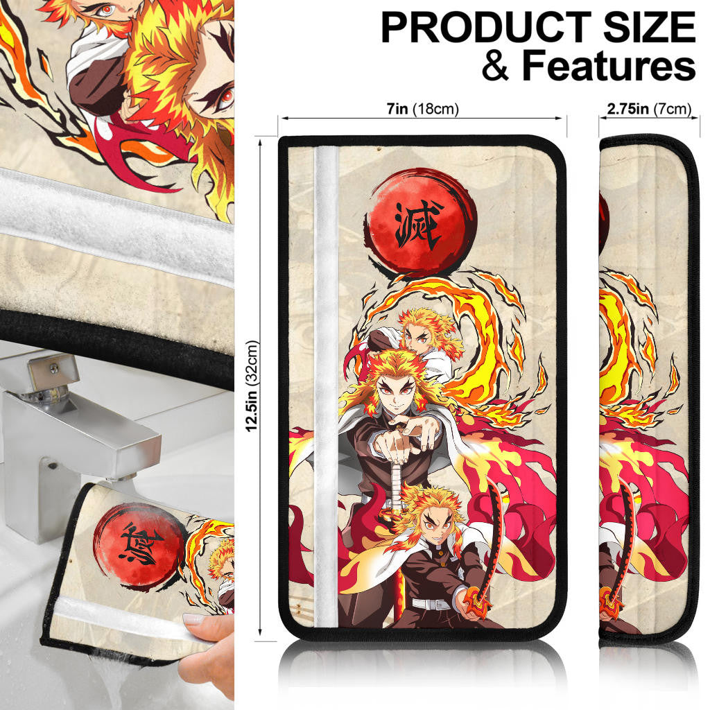 Demon Slayer Anime Rengoku Fire Breath Power Red Sun Seat Belt Covers
