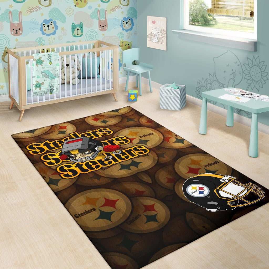 Pittsburgh Steelers American Football Team Angry Rusher Flying Steelers Helmet Area Rug Home Decor