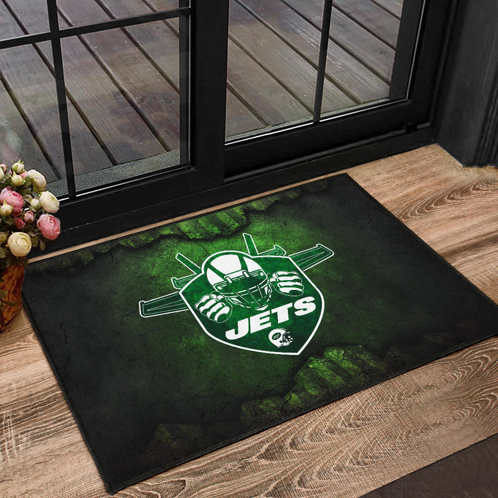 New York American Football Jets Football Jets Player Silhouette Dark Green Door Mat Home Decor