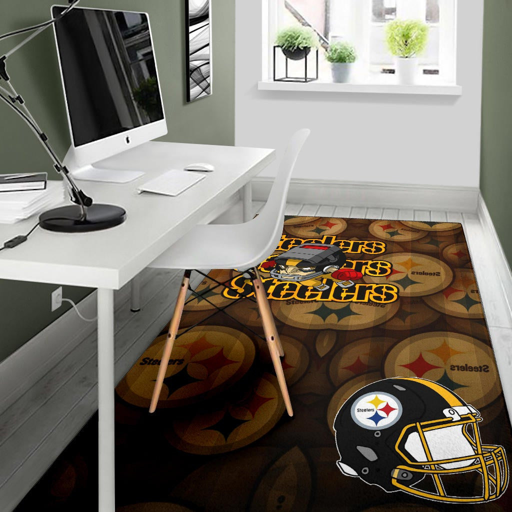 Pittsburgh Steelers American Football Team Angry Rusher Flying Steelers Helmet Area Rug Home Decor