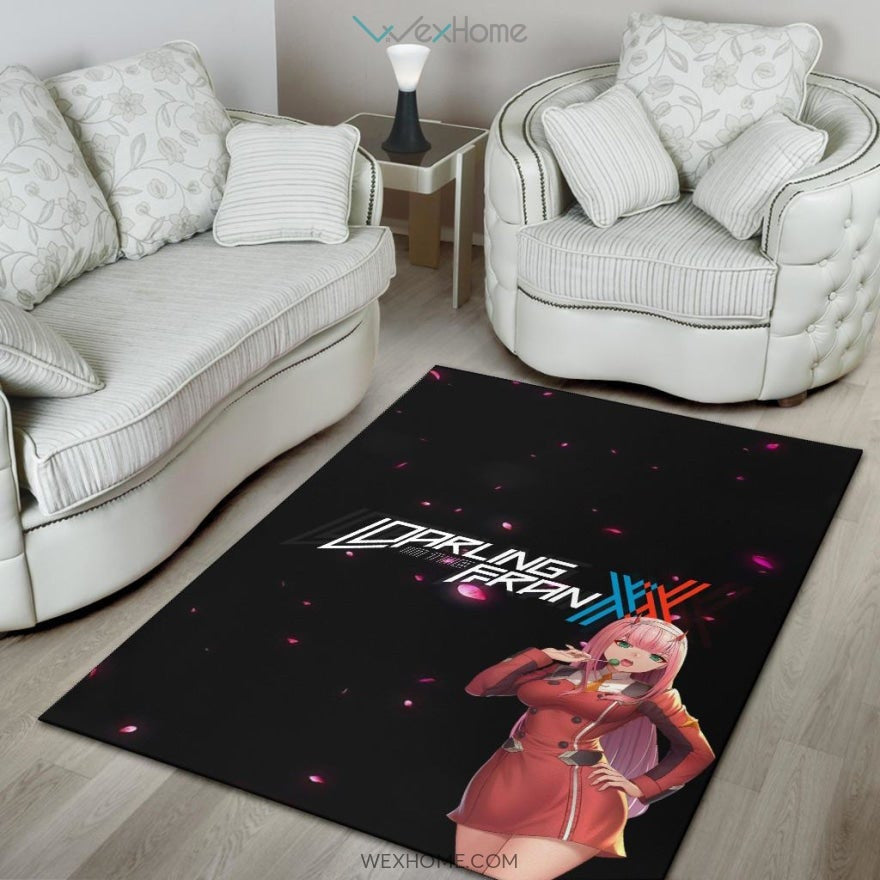Darling In The Franxx Anime Sexy Zero Two Eating Candy Cherry Blossom Area Rug Home Decor
