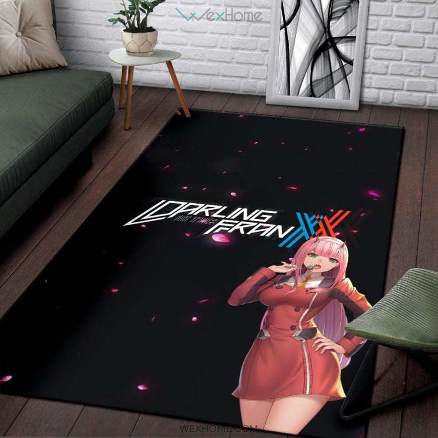Darling In The Franxx Anime Sexy Zero Two Eating Candy Cherry Blossom Area Rug Home Decor