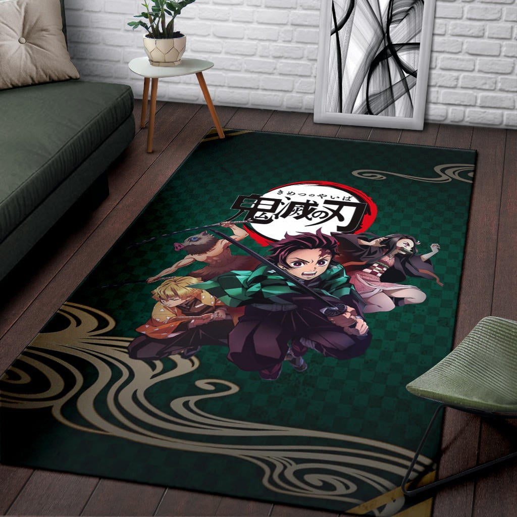 Demon Slayer Anime Main Characters Tanjiro Nezuko Zenitsu And Inosuke Fighting Area Rug Home Decor