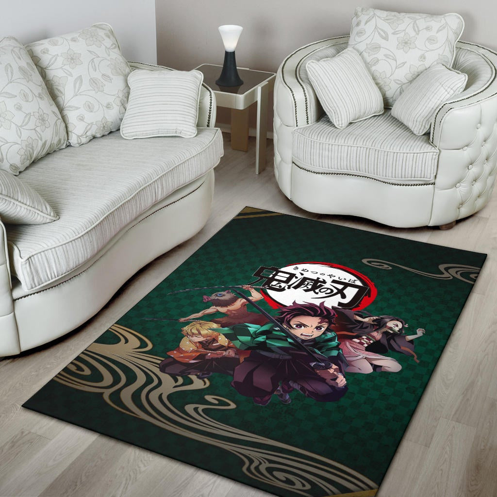 Demon Slayer Anime Main Characters Tanjiro Nezuko Zenitsu And Inosuke Fighting Area Rug Home Decor