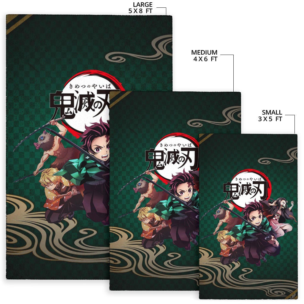 Demon Slayer Anime Main Characters Tanjiro Nezuko Zenitsu And Inosuke Fighting Area Rug Home Decor