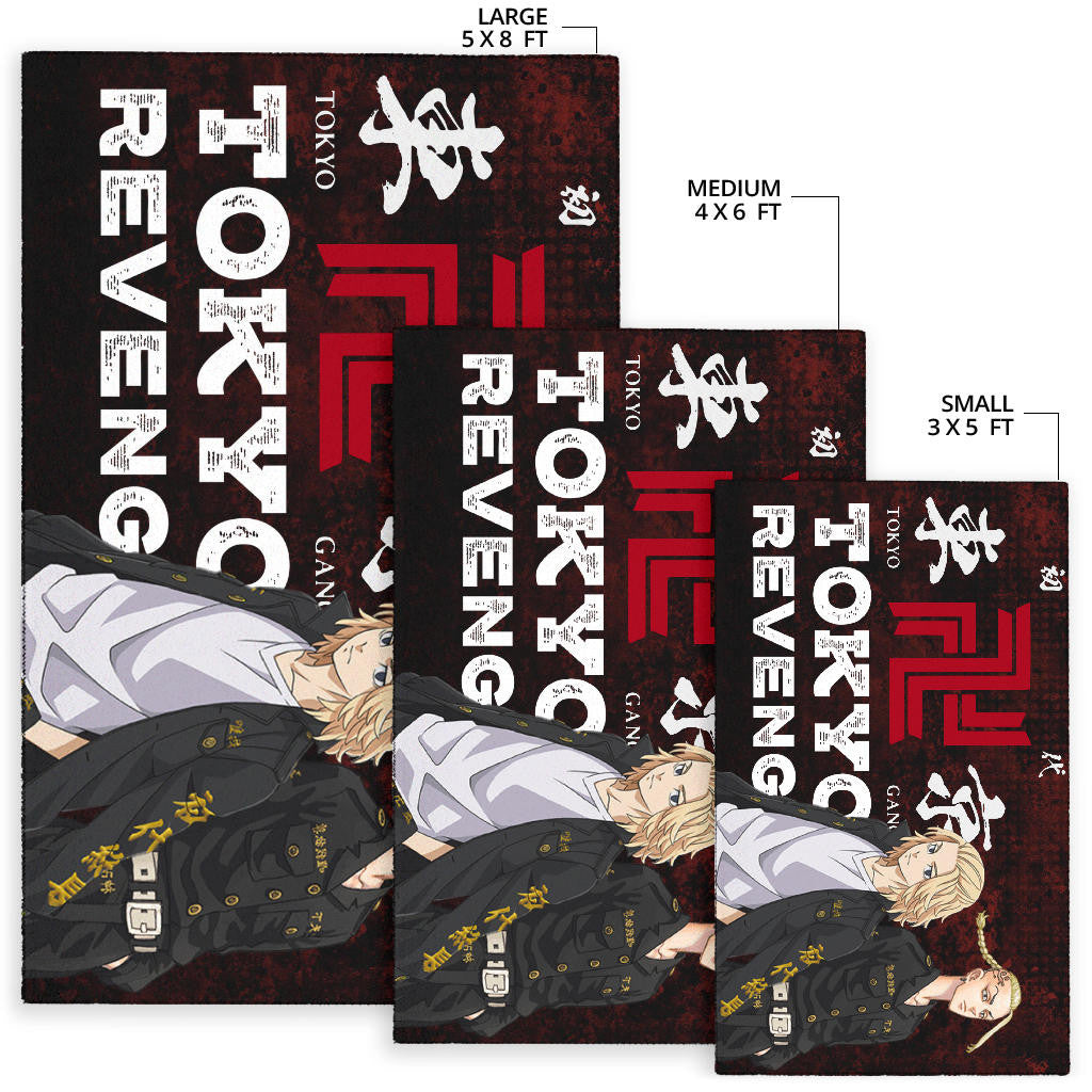 Tokyo Revengers Anime Mikey And Draken Portrait Black And Red Theme Area Rug Home Decor