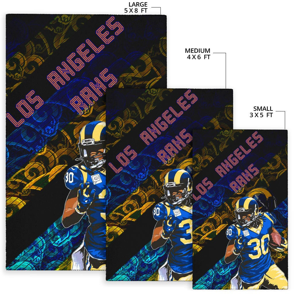 Los Angeles Rams American Football Team Raymond Calais 30 Grab Rugby Ball Running Blue Yellow Area Rug Home Decor