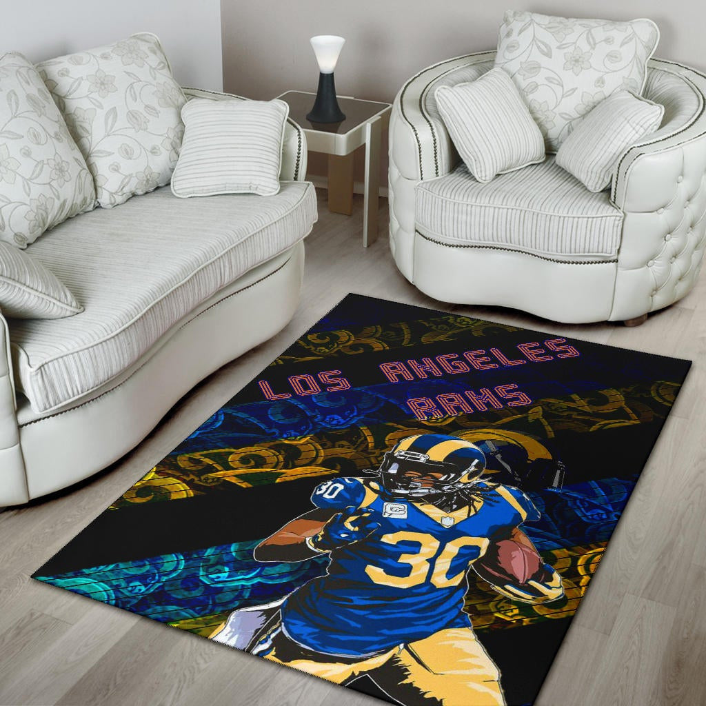 Los Angeles Rams American Football Team Raymond Calais 30 Grab Rugby Ball Running Blue Yellow Area Rug Home Decor
