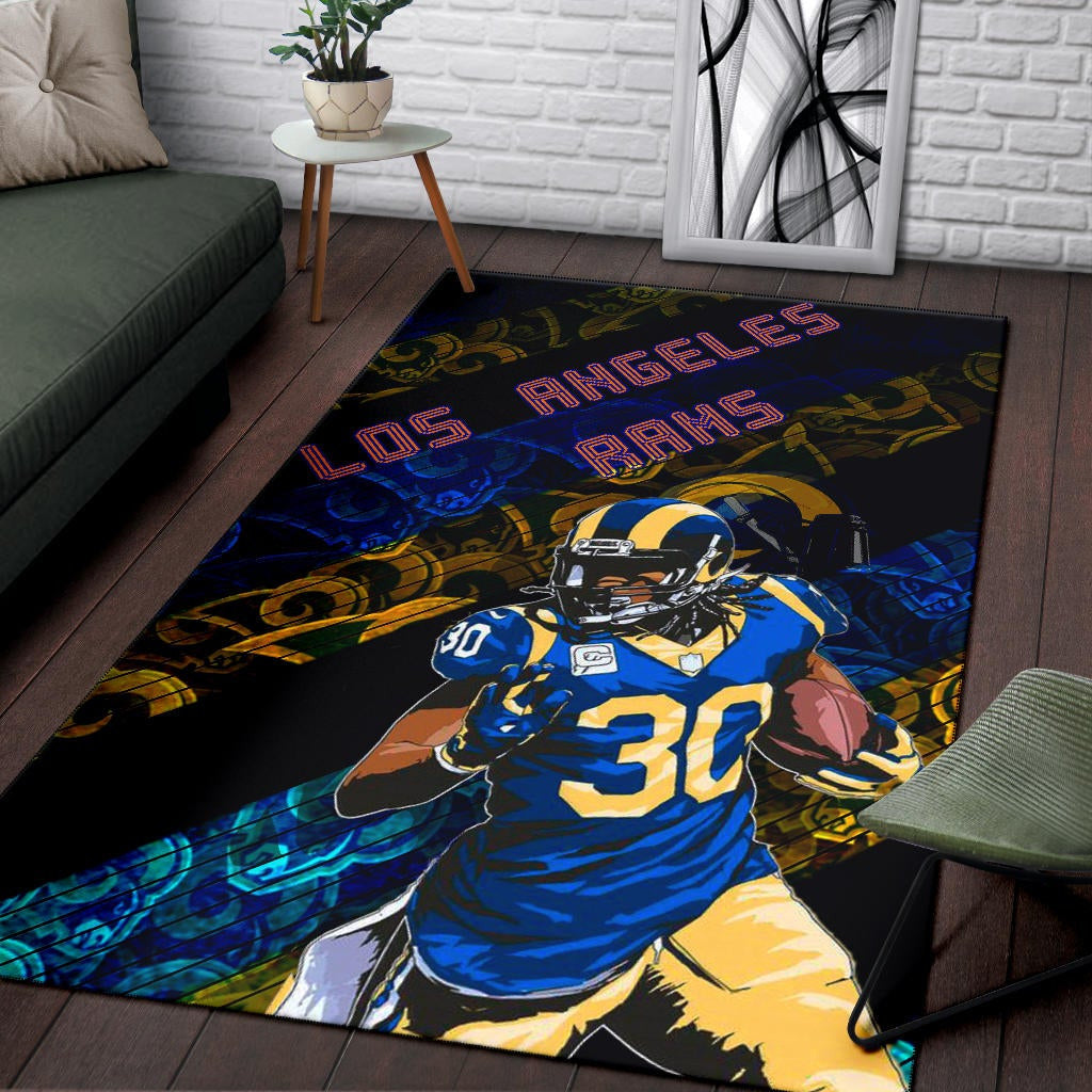 Los Angeles Rams American Football Team Raymond Calais 30 Grab Rugby Ball Running Blue Yellow Area Rug Home Decor