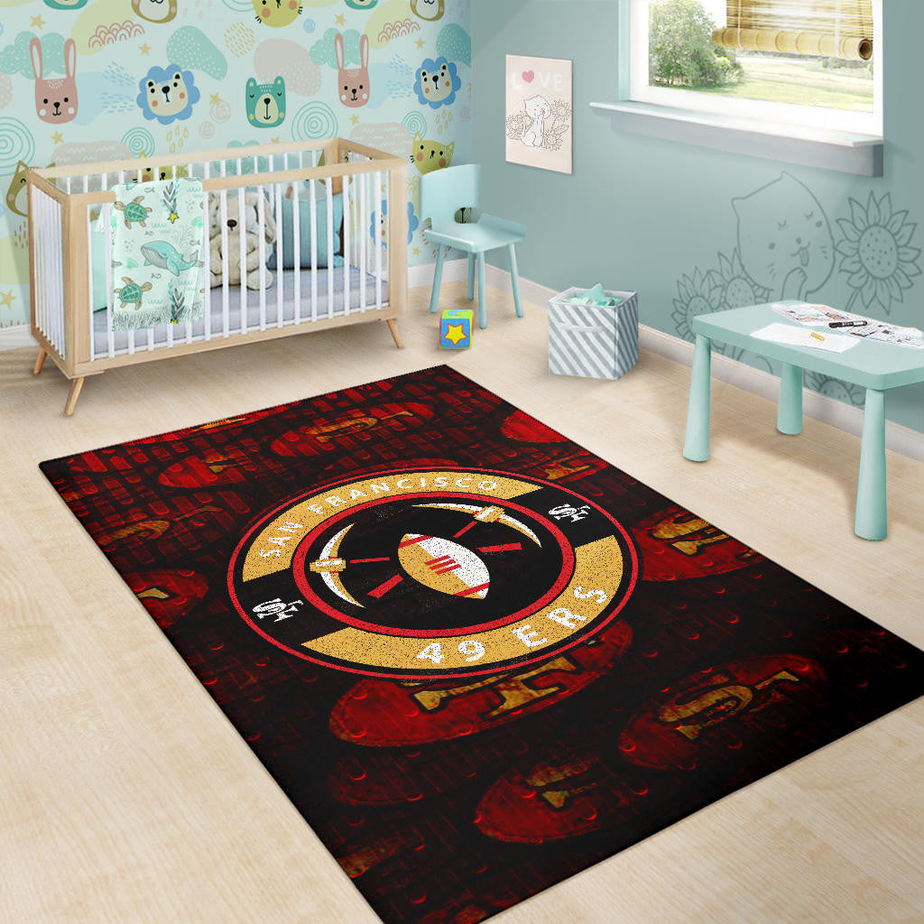 San Francisco American Football 49ers Football Minimal Rugby Ball With Cross Axes Area Rug Home Decor