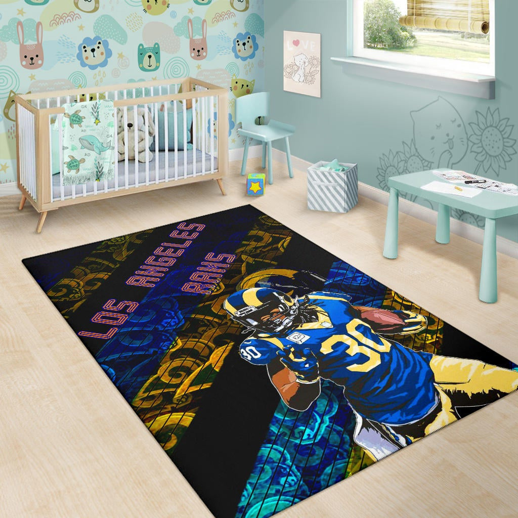 Los Angeles Rams American Football Team Raymond Calais 30 Grab Rugby Ball Running Blue Yellow Area Rug Home Decor