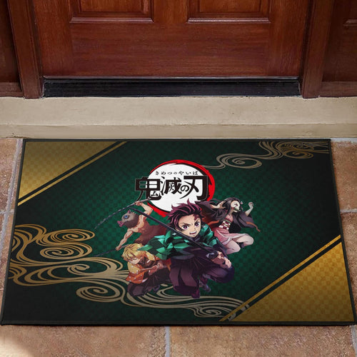 Demon Slayer Anime Main Characters Tanjiro Nezuko Zenitsu And Inosuke Fighting Door Mat Home Decor
