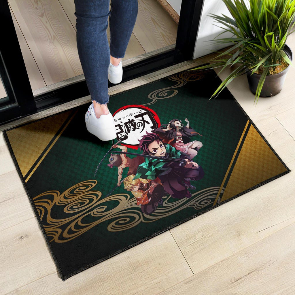 Demon Slayer Anime Main Characters Tanjiro Nezuko Zenitsu And Inosuke Fighting Door Mat Home Decor