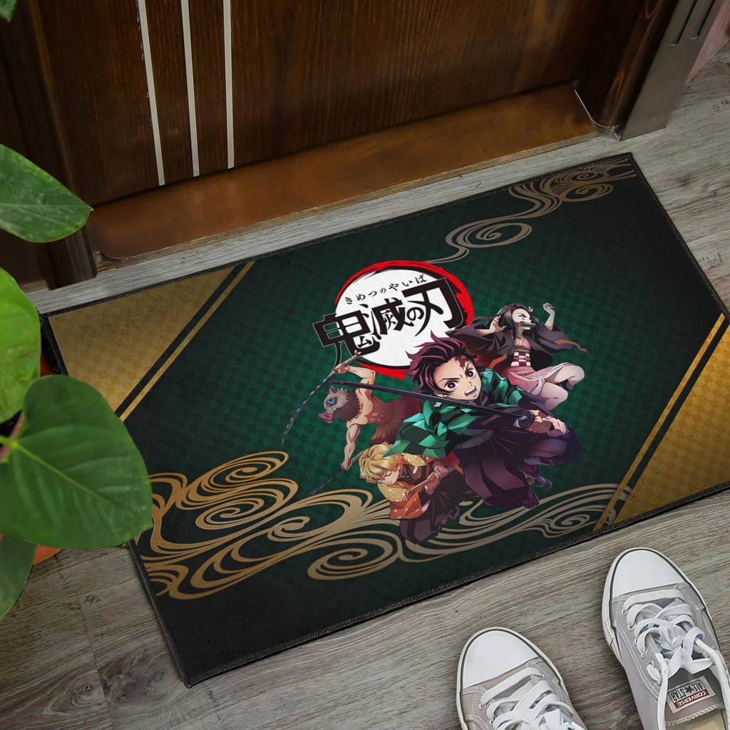 Demon Slayer Anime Main Characters Tanjiro Nezuko Zenitsu And Inosuke Fighting Door Mat Home Decor