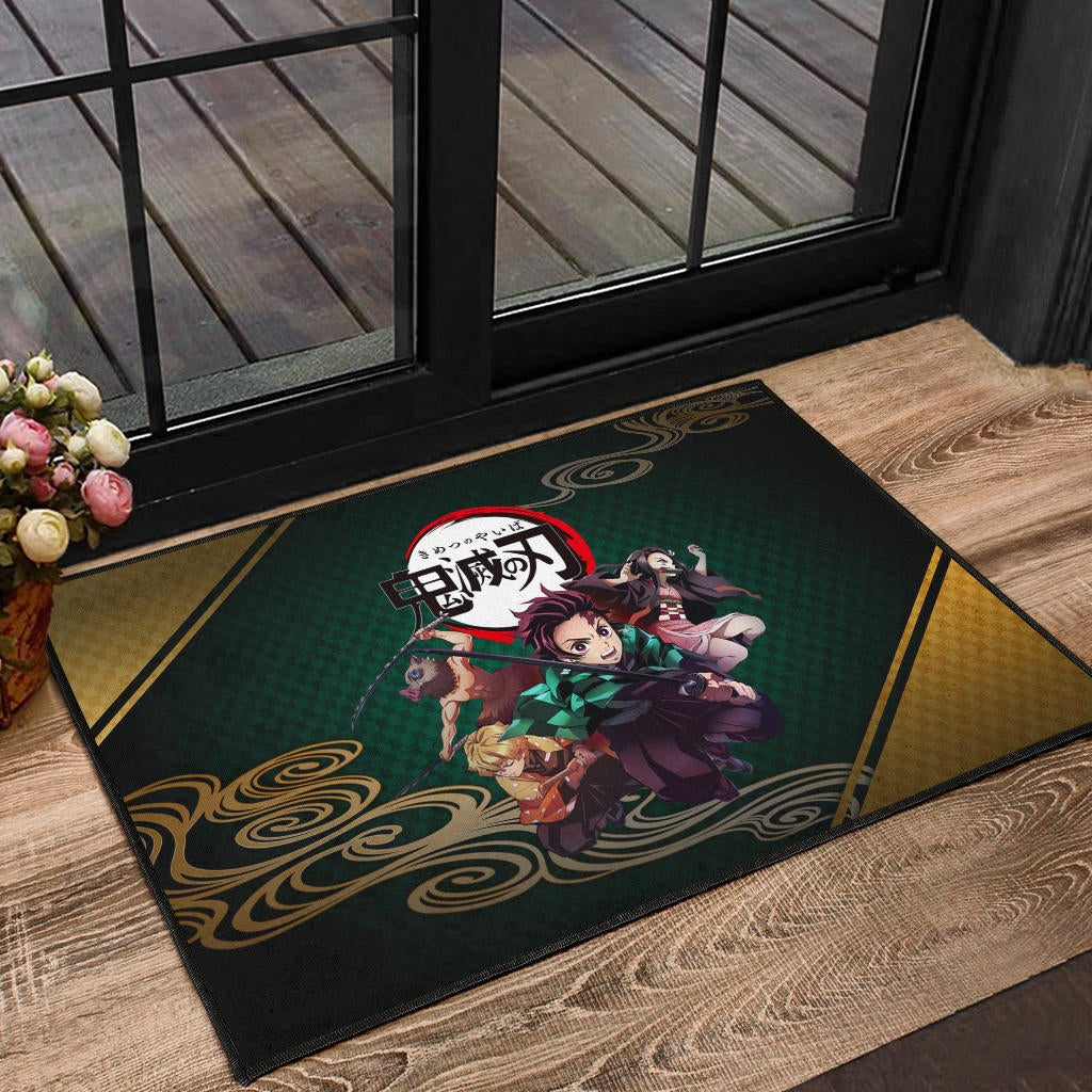 Demon Slayer Anime Main Characters Tanjiro Nezuko Zenitsu And Inosuke Fighting Door Mat Home Decor