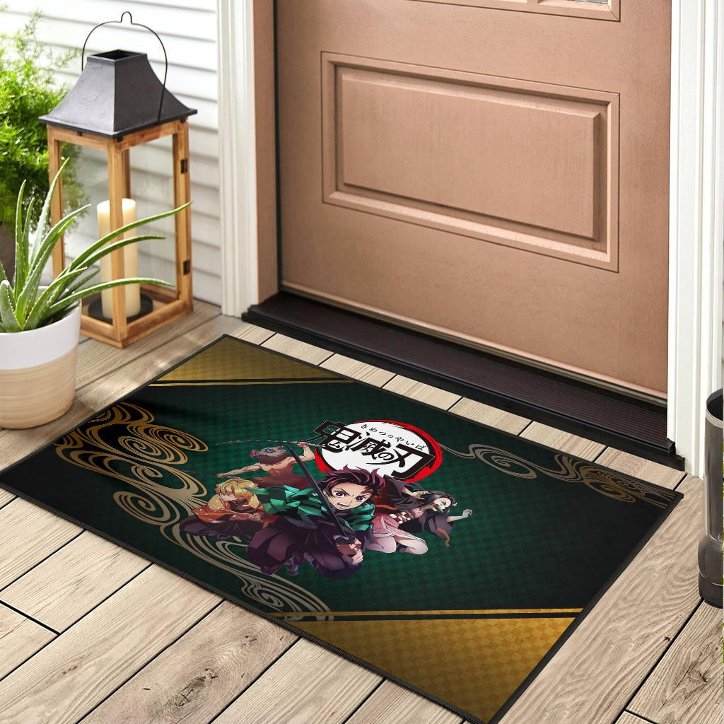 Demon Slayer Anime Main Characters Tanjiro Nezuko Zenitsu And Inosuke Fighting Door Mat Home Decor