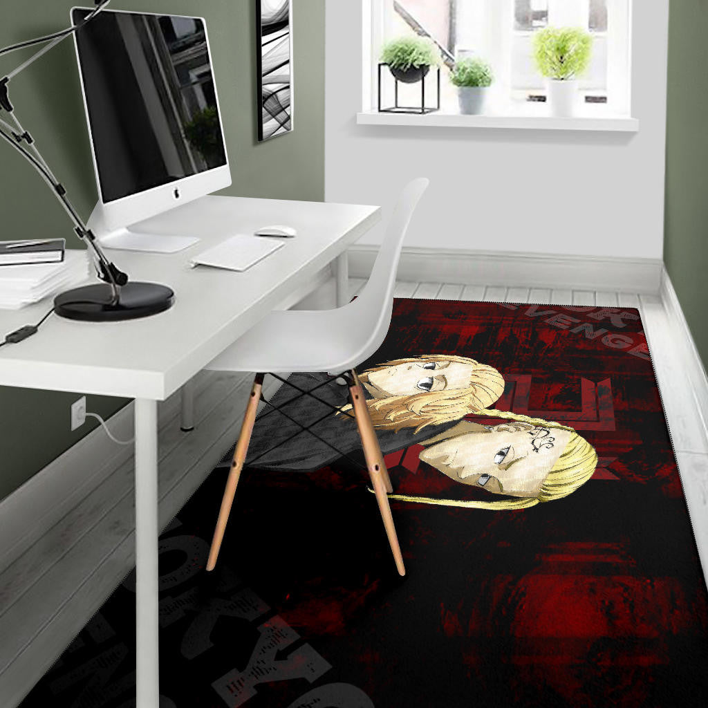 Tokyo Revengers Anime Mikey And Draken Face Black And Red Theme Area Rug Home Decor