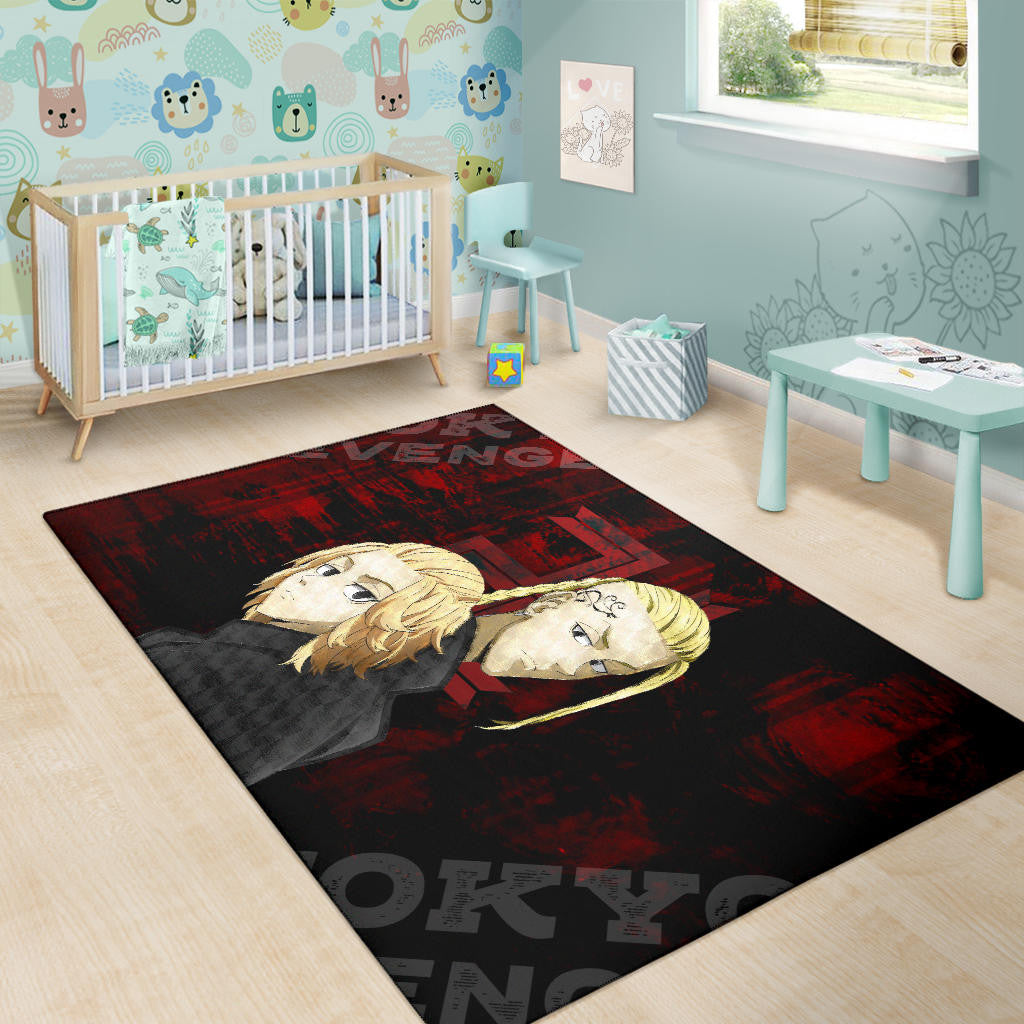 Tokyo Revengers Anime Mikey And Draken Face Black And Red Theme Area Rug Home Decor