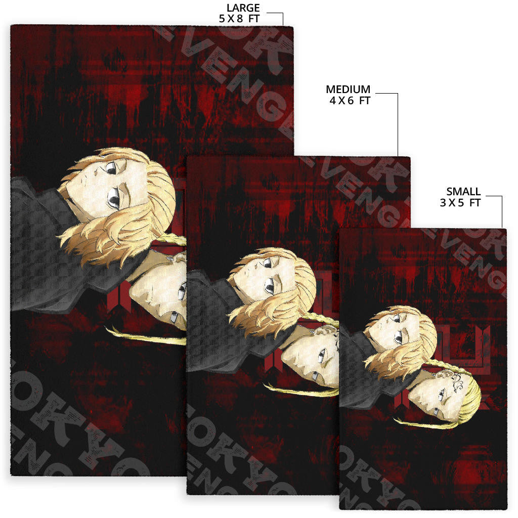 Tokyo Revengers Anime Mikey And Draken Face Black And Red Theme Area Rug Home Decor