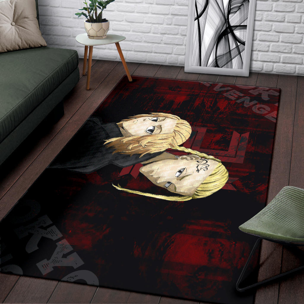 Tokyo Revengers Anime Mikey And Draken Face Black And Red Theme Area Rug Home Decor