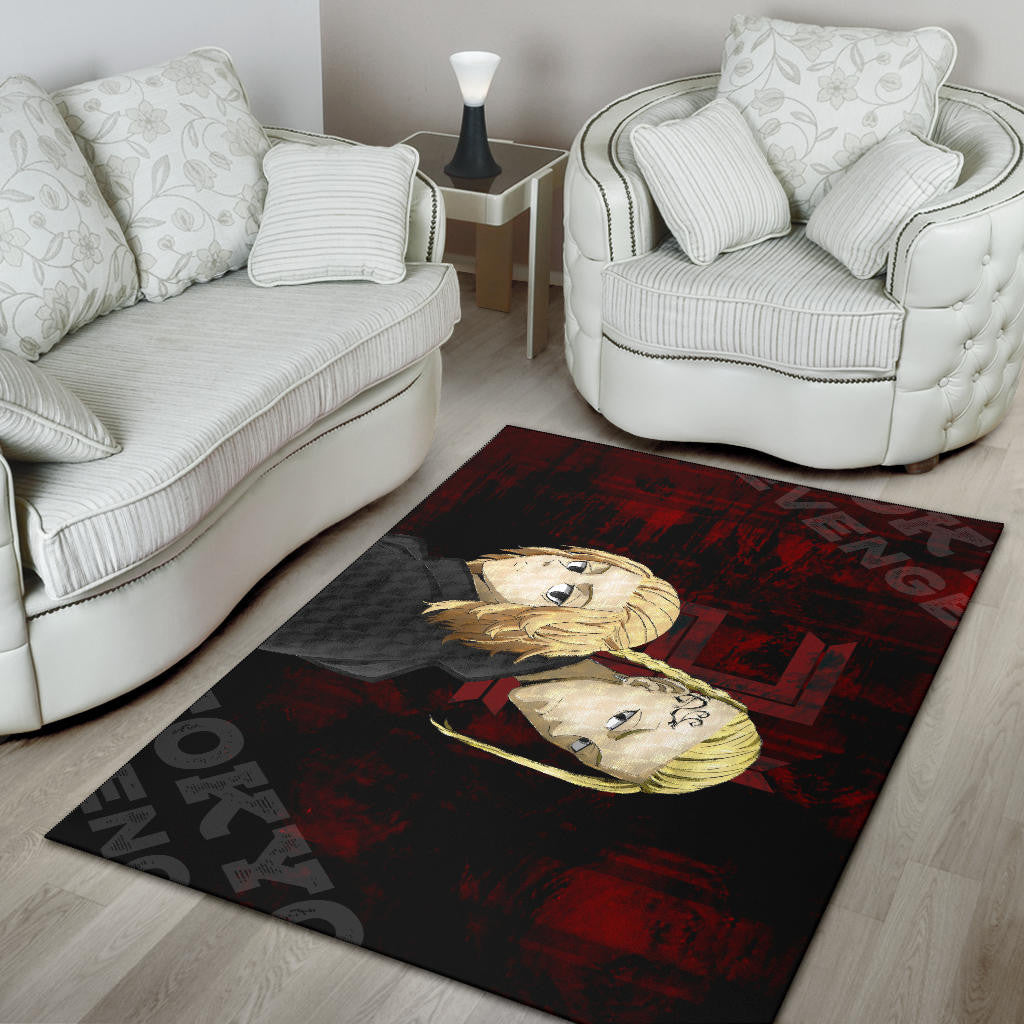 Tokyo Revengers Anime Mikey And Draken Face Black And Red Theme Area Rug Home Decor