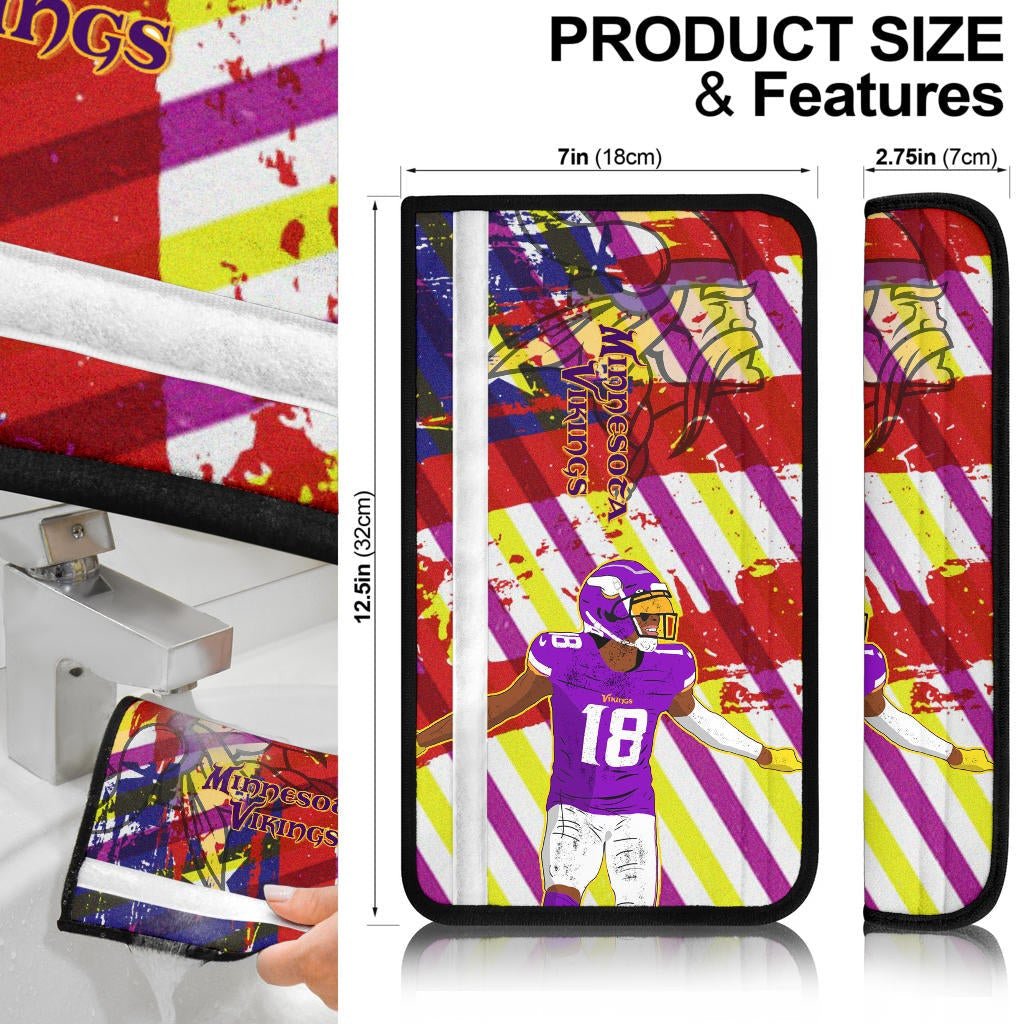 Minnesota Vikings American Football Team Justin Jefferson 18 Win Running On Painting Flag Seat Belt Covers