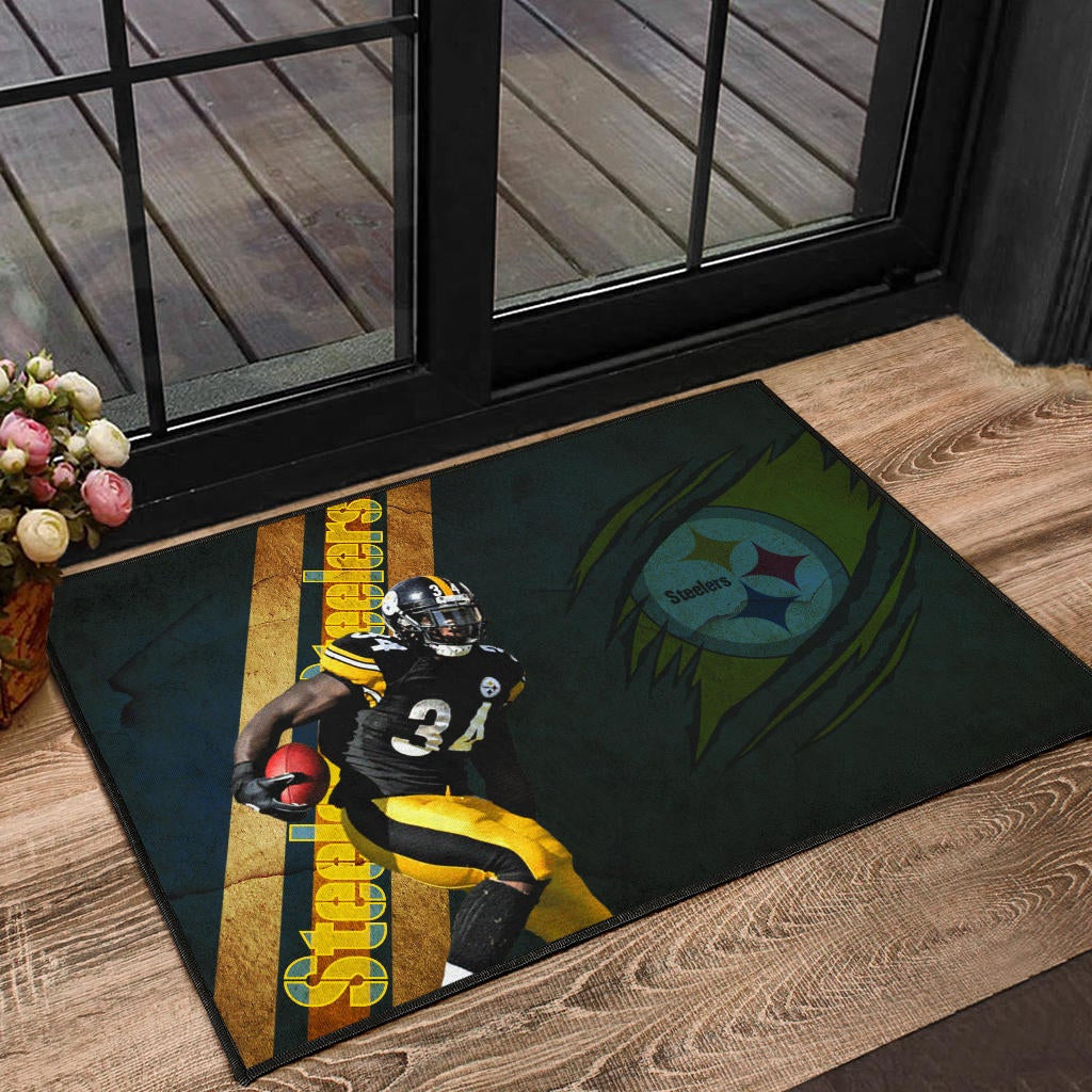 Pittsburgh Steelers American Football Terrell Edmunds 34 Hiding Rugby Ball Running Door Mat Home Decor
