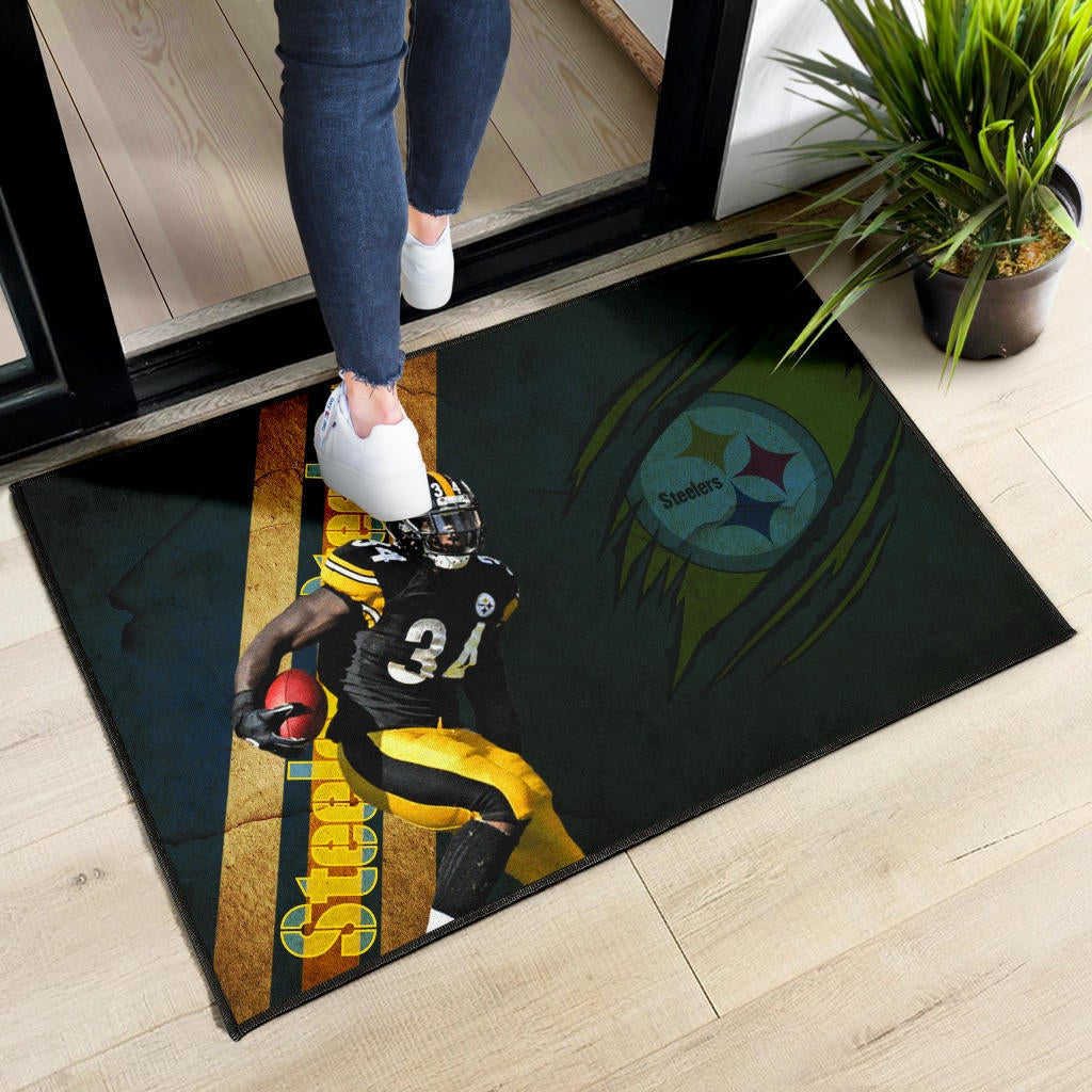 Pittsburgh Steelers American Football Terrell Edmunds 34 Hiding Rugby Ball Running Door Mat Home Decor