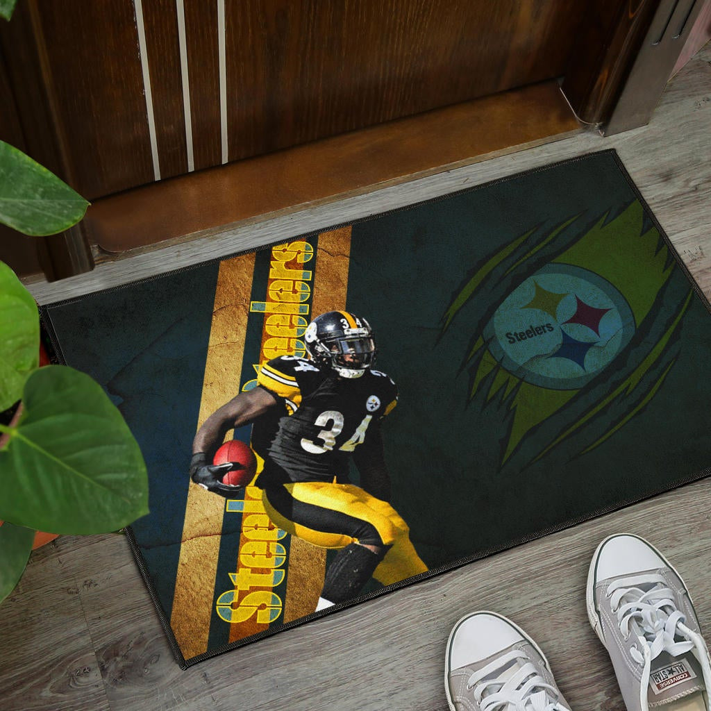 Pittsburgh Steelers American Football Terrell Edmunds 34 Hiding Rugby Ball Running Door Mat Home Decor