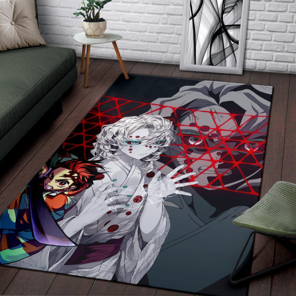Demon Slayer Anime Rui Spider Demon Web Vs Tanjiro Area Rug Home Decor