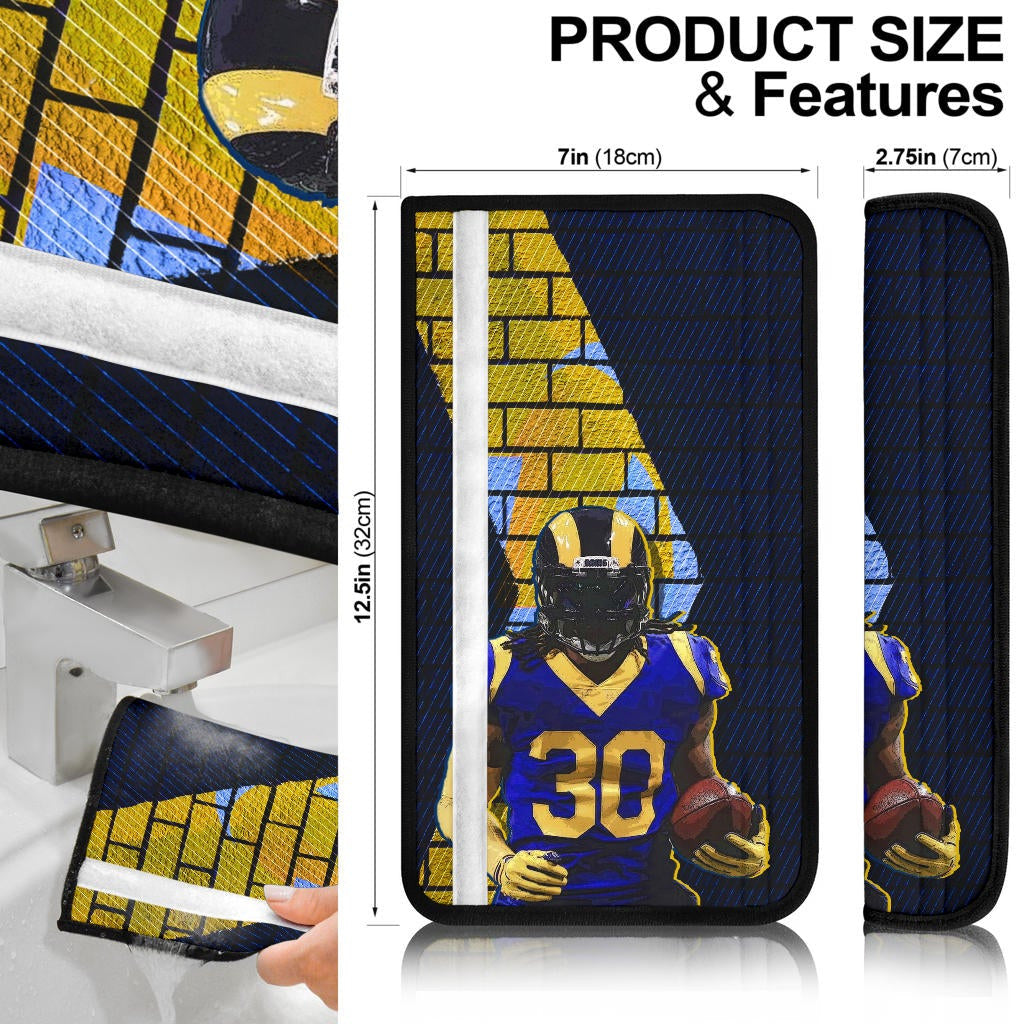 Los Angeles Rams American Football Team Raymond Calais 30 Holding Rugby Ball Brick Background Seat Belt Covers