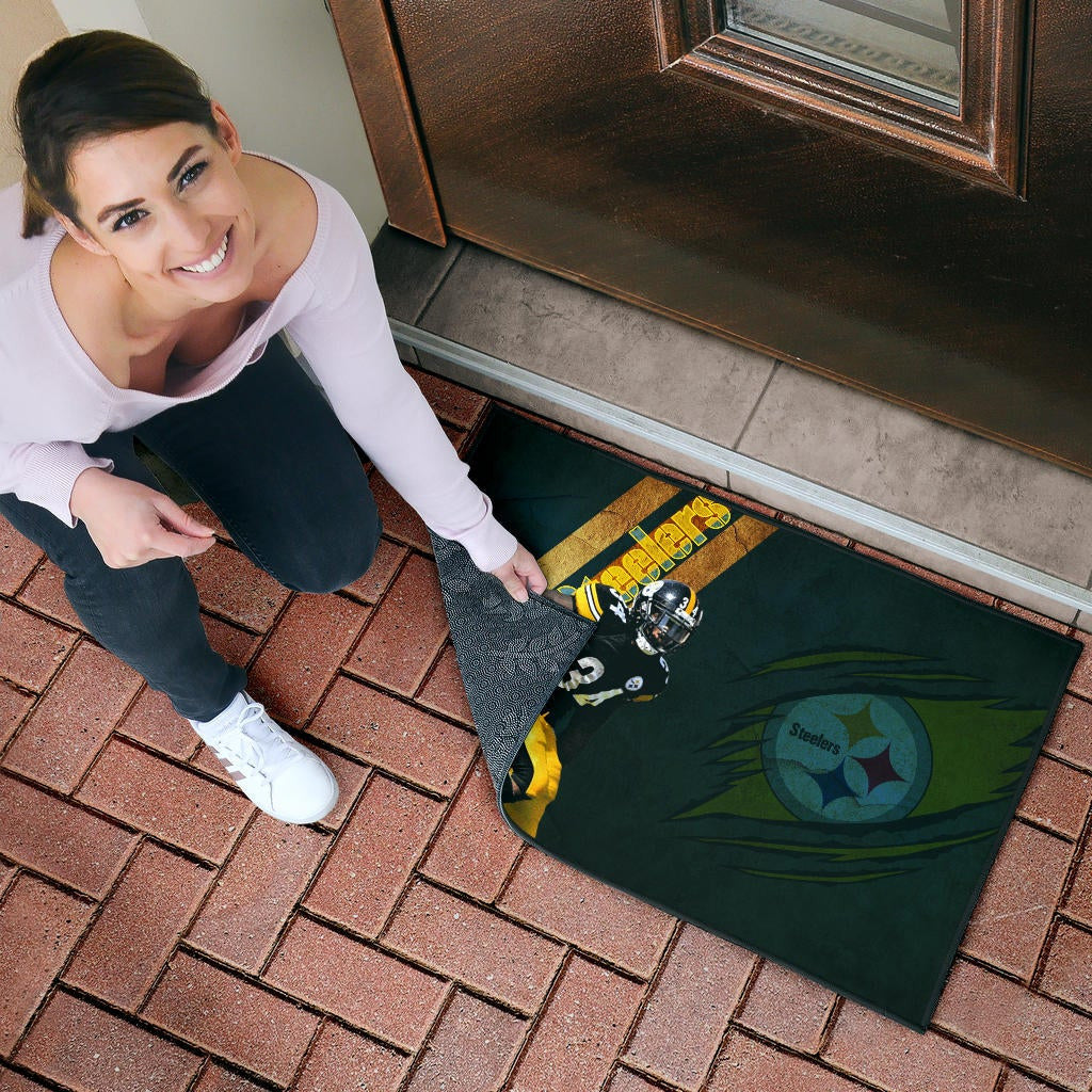 Pittsburgh Steelers American Football Terrell Edmunds 34 Hiding Rugby Ball Running Door Mat Home Decor