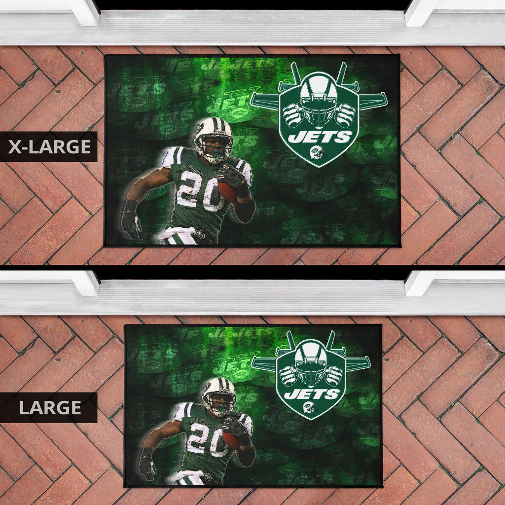 New York American Football Jets Football Player 20 Grab Rugby Ball Running Green Door Mat Home Decor