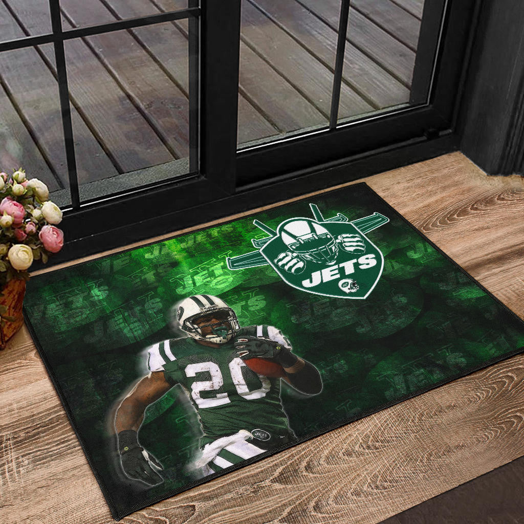 New York American Football Jets Football Player 20 Grab Rugby Ball Running Green Door Mat Home Decor