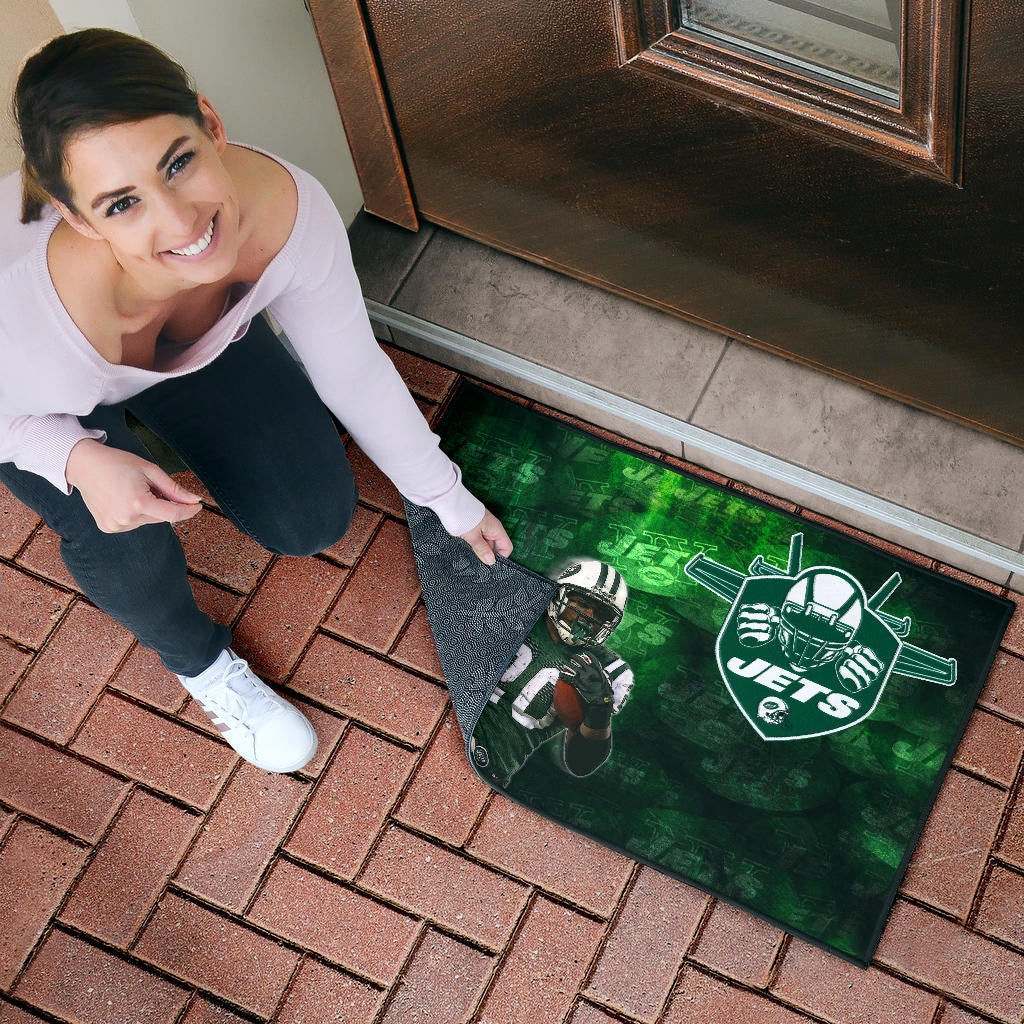 New York American Football Jets Football Player 20 Grab Rugby Ball Running Green Door Mat Home Decor
